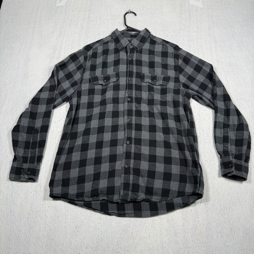 Faded Glory Mens Grey Black Buffalo Plaid Flannel Shirt FM47Y029 Size M 38-40